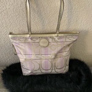 ✨Coach Signature Shimmering Gold and  Lavender Plaid Tote…No Callouts✨